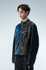 Men's Distressed Cropped Leather Moto Jacket