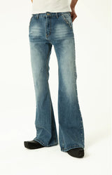 Men's Blue Black Rivet Flare Jeans