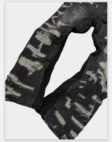 Heavyweight Distressed Embroidered Patchwork Flared Jeans