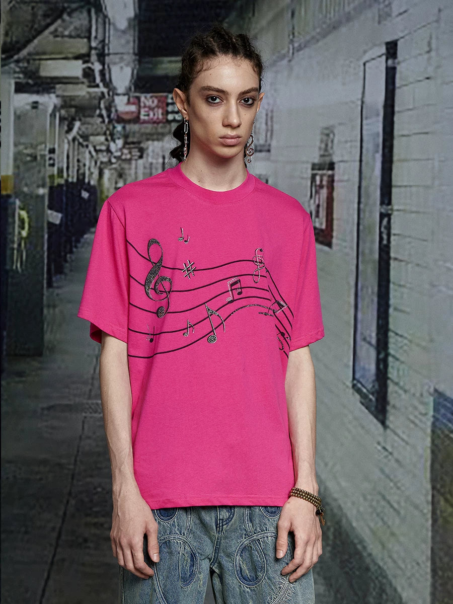 Vintage Pink Cotton Rhinestone Note Tee