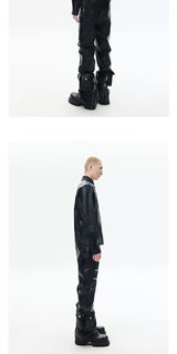 Zippered Flared Leather Casual Pants