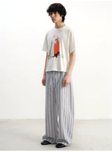 Tie-Front Striped Pleated Linen Pants
