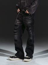 Flared Washed Distressed Patchwork Jeans