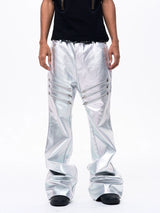 Men's Liquid Metal Silver Flared Jeans