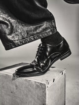 Pointed Toe Pleated Leather Derby Shoes