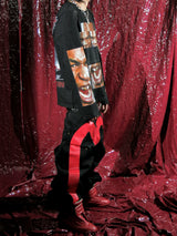 Black 16oz Printed Wide Leg Jeans
