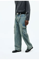 Washed Multi-pocket Straight Leg Cargo Jeans