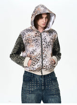 Leopard Patchwork Hooded Rivet Jacket