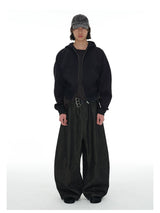 Pleated Low Rise Raw Denim Jeans