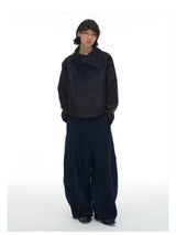 Jacquard Wide Lapel Asymmetric Zipper Jacket