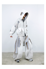 Detachable Distressed Ripped Striped Patchwork Sweatpants