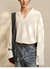 V-Neck Long Sleeve Merino Tencel Sweater