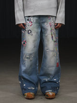 Y2K Cartoon-Printed Chain Wide-Leg Jeans
