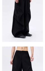 Casual Curved Pleated Wide Leg Pants