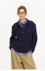 Men's Milk Cotton Cable Polo Sweater