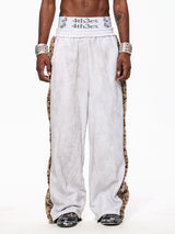 Men's Light Gray Leopard Fleece Sweatpants
