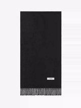 Soft Black Grey Fringed Wool Scarf