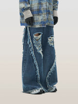 Loose Fit Distressed Washed Cotton Jeans
