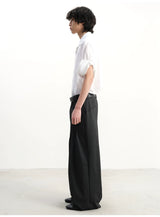 Pleated Twill Wide Leg Casual Pants