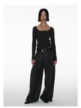 Women's Herringbone Pleated Wide Leg Pants