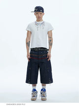 Star Suede Patchwork Cropped Denim Shorts