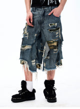 Street Style Splatter Ripped Cropped Pants