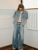 Deconstructed Short-Sleeve Denim Shirt