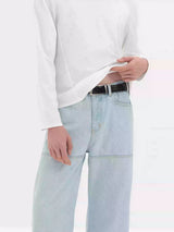 Long Sleeve Straight Shoulder Satin Tees
