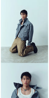 Waterproof Short Grey-blue Vintage Cargo Jacket