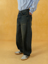 Men's Distressed Blue Wide Leg Jeans