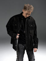 Washed Distressed Patchwork Denim Shirt Jacket