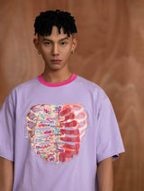 Oversized Embroidered Purple Heart Skeleton Tee