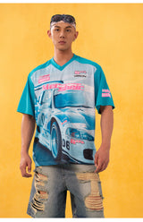 Men's Blue Black Racing Print Tee