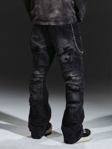 Flared Washed Distressed Patchwork Jeans
