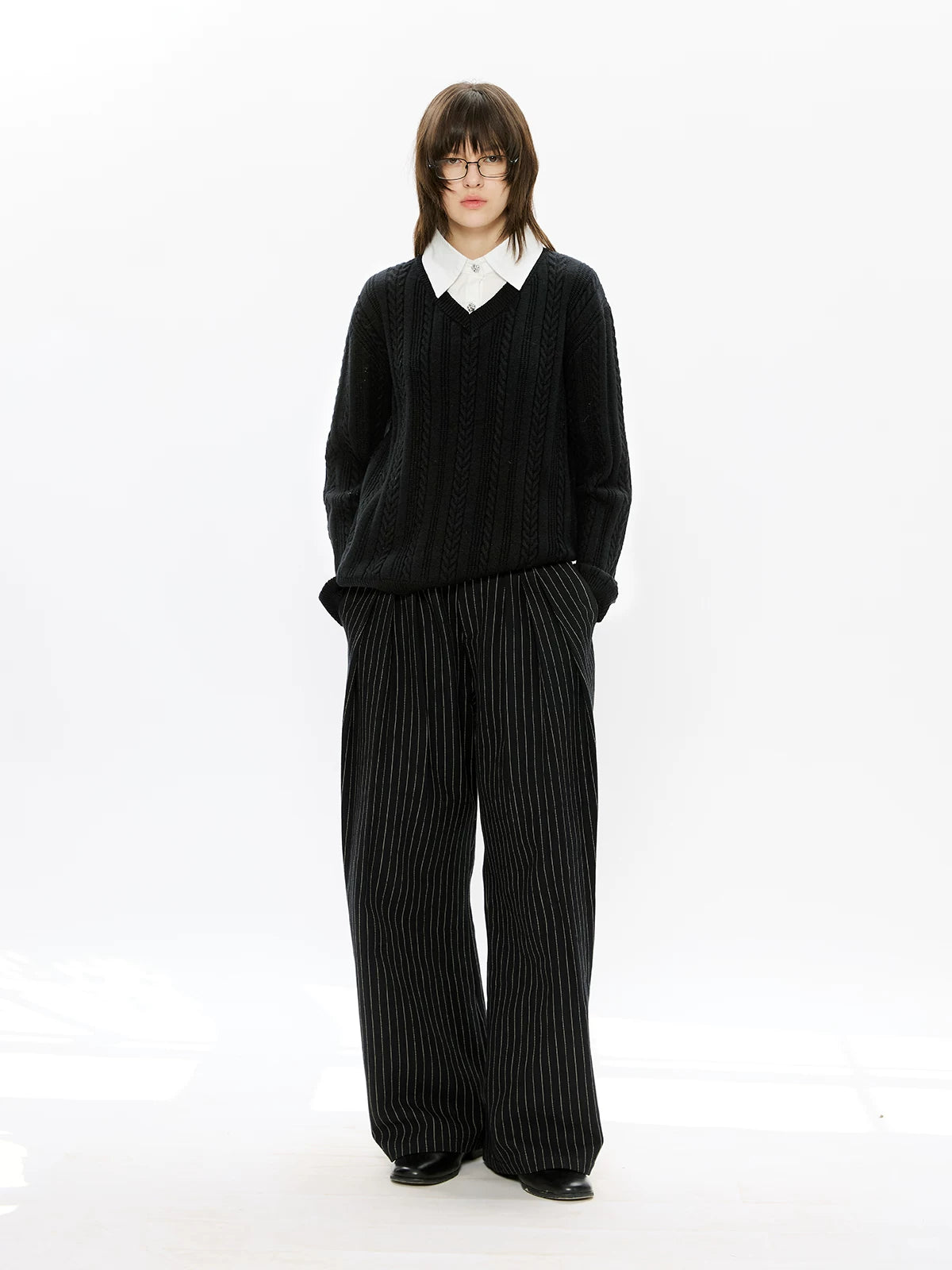 Men's Mock Shirt Collar Cable Sweater