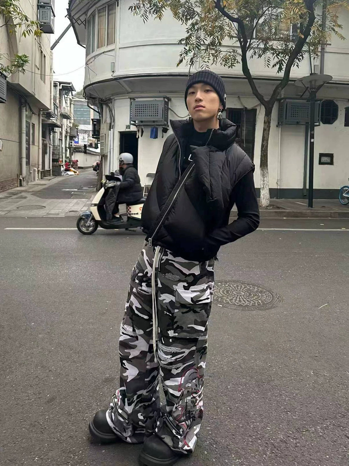 Washed Distressed Camo Cargo Pants