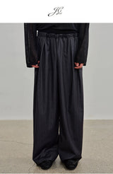 Ribbed Waist Striped Pleated Pants