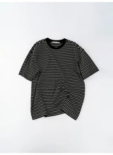 Black White Striped Cotton Silk T-Shirt