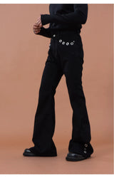 Men's Black Metal Ring Flare Jeans