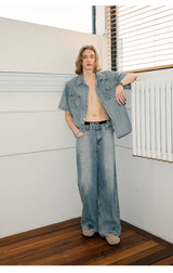 Deconstructed Short-Sleeve Denim Shirt