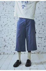 Washed Indigo Cargo Cropped Pants