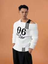 Loose Unisex White Off-shoulder Turtleneck Sweater