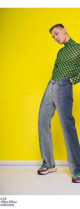 Blue Ombre Distressed Flare Jeans