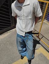 Wide Leg Cuffed Washed Jeans