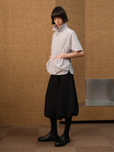 Short Sleeve Bubble Pleat Drawstring Shirt