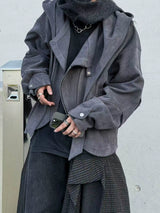 Cropped Loose Suede Detachable Hood Jacket