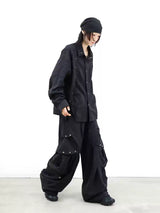 Two-Tone Deconstructed Studded Hem Shirt