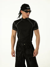Black Short Sleeve Half-zip Men's Tee