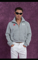 Gray Black Digital Print Zip Jacket