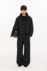 Wide Leg Pleated Wool Houndstooth Pants